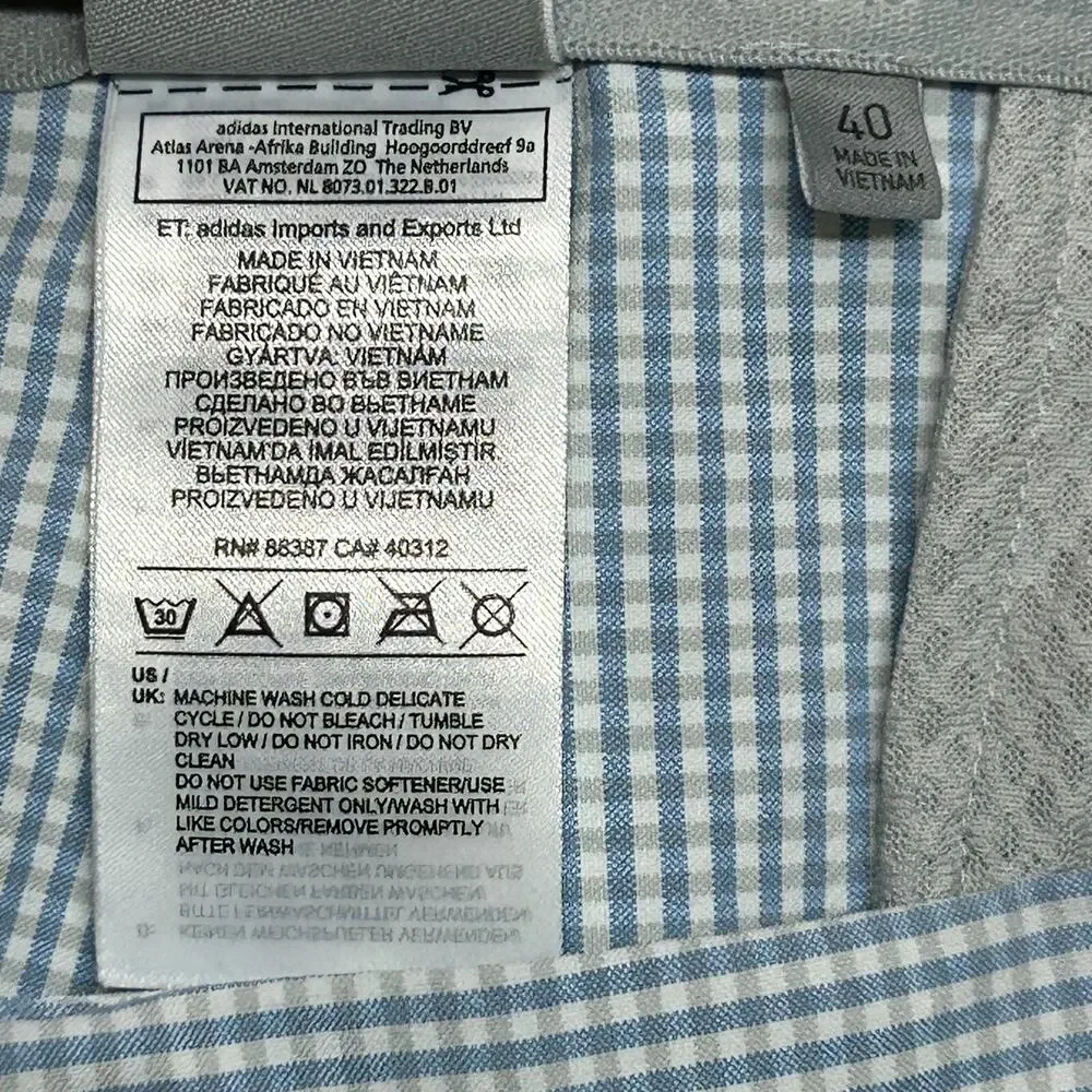 Adidas Golf Shorts Mens 40 Blue White Plaid Stretch Shirt Gripper Measures 40x10